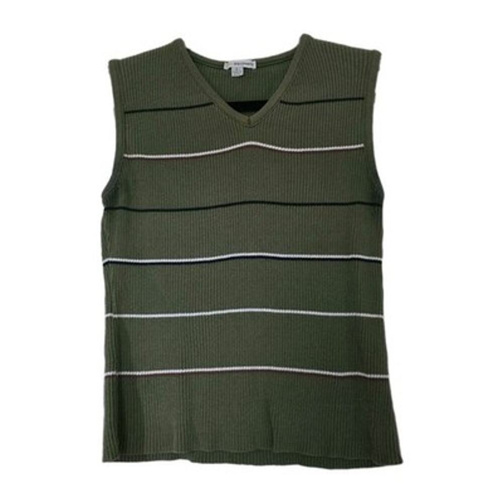 Basic Equipment Sleeveless Striped Ribbed Sweater Womens L Olive Green Boho Y2K